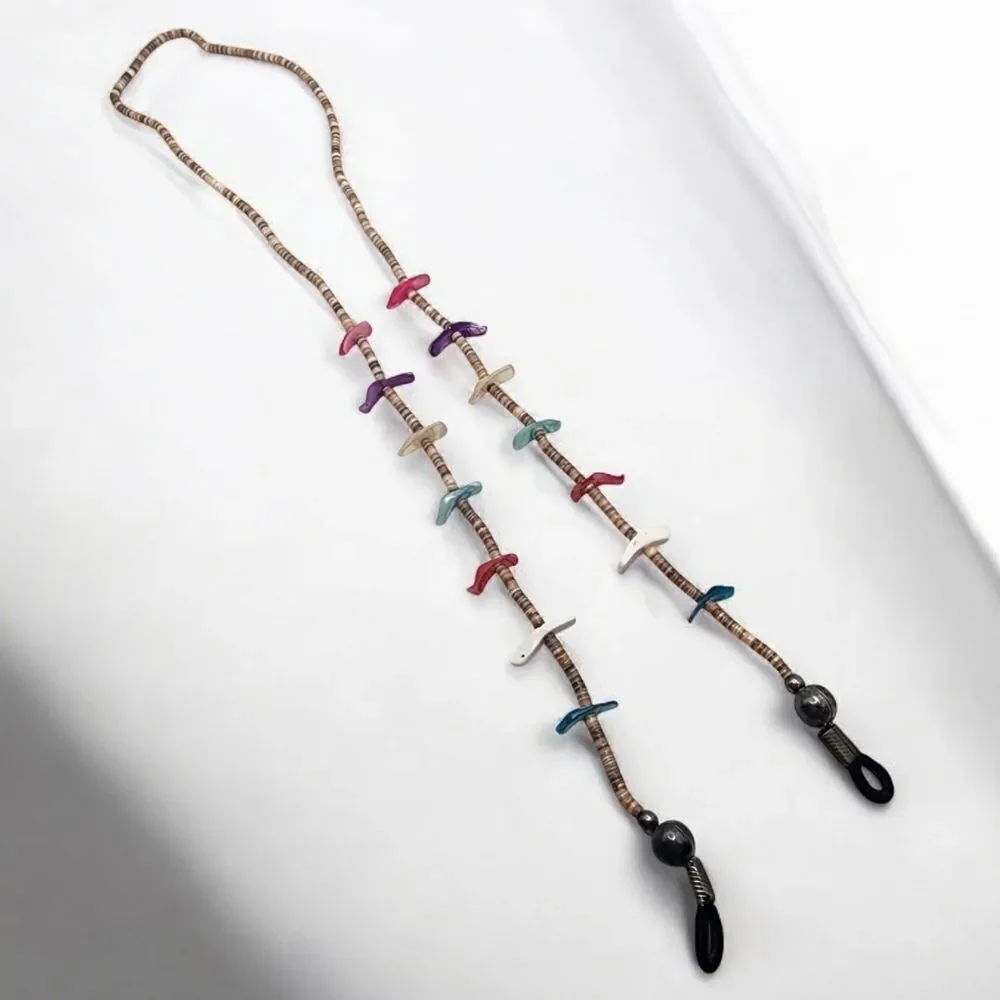 MOP Fetish Bird & Shell Heishi Beads Glasses Chain